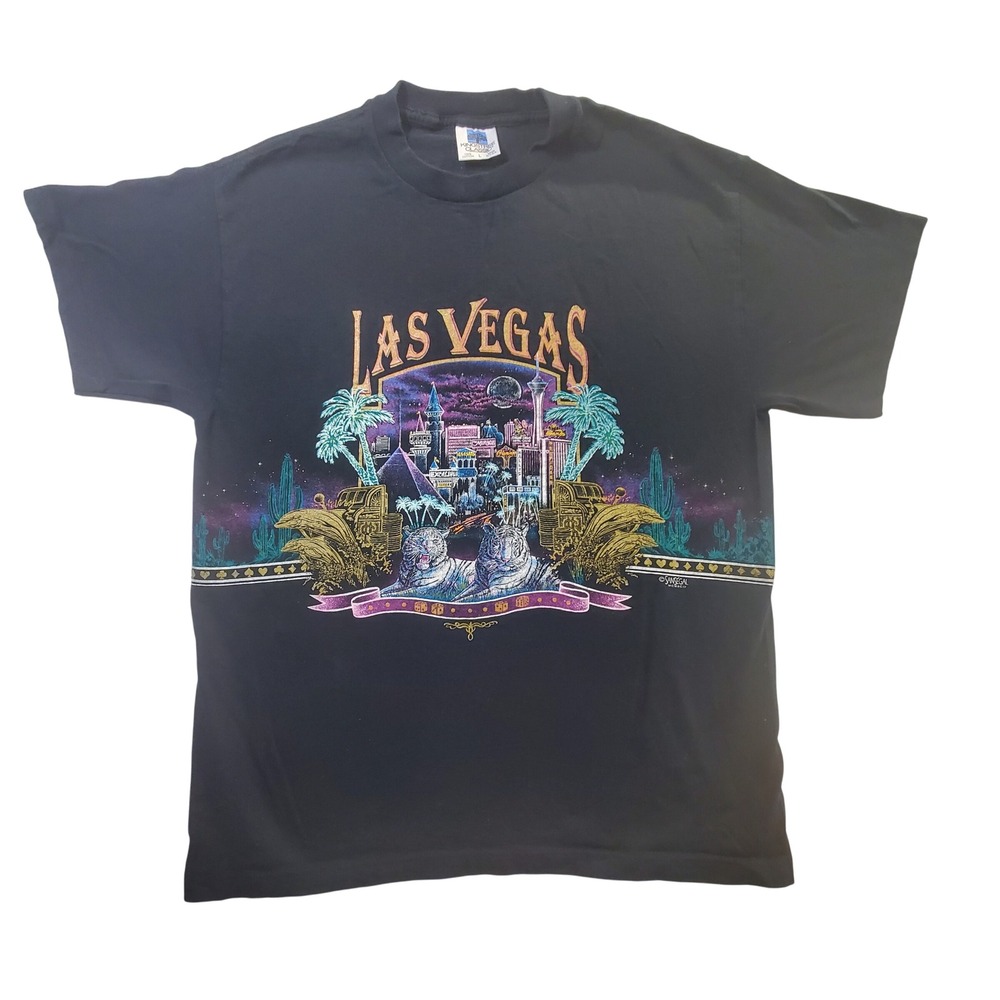 Vintage 1994 Las Vegas San Segal T Shirt Mens L Black White Tiger Made in USA